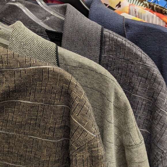 Haggar Men Shirt Short-sleeve Knit Button Neck Pullover Light Grey Pattern, S - Picture 3 of 4